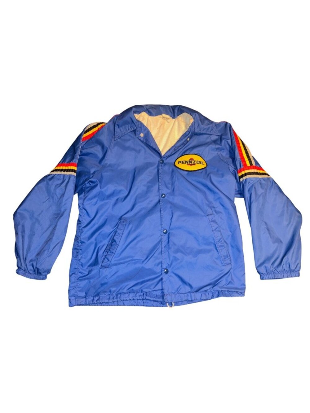 Vintage Pennzoil Racing Jacket Don-Jac Kansas City Blue Nylon Lined Snap Front